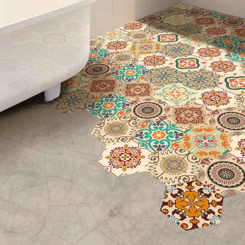 Alwayspon 10 Pcs Hexagon Non-Slip Floor Sticker for Home Decor, Peel and Stick Self-Adhesive Wall Sticker for Living Room Kitchen Bathroom, 7.9x9.1inch - Image 3